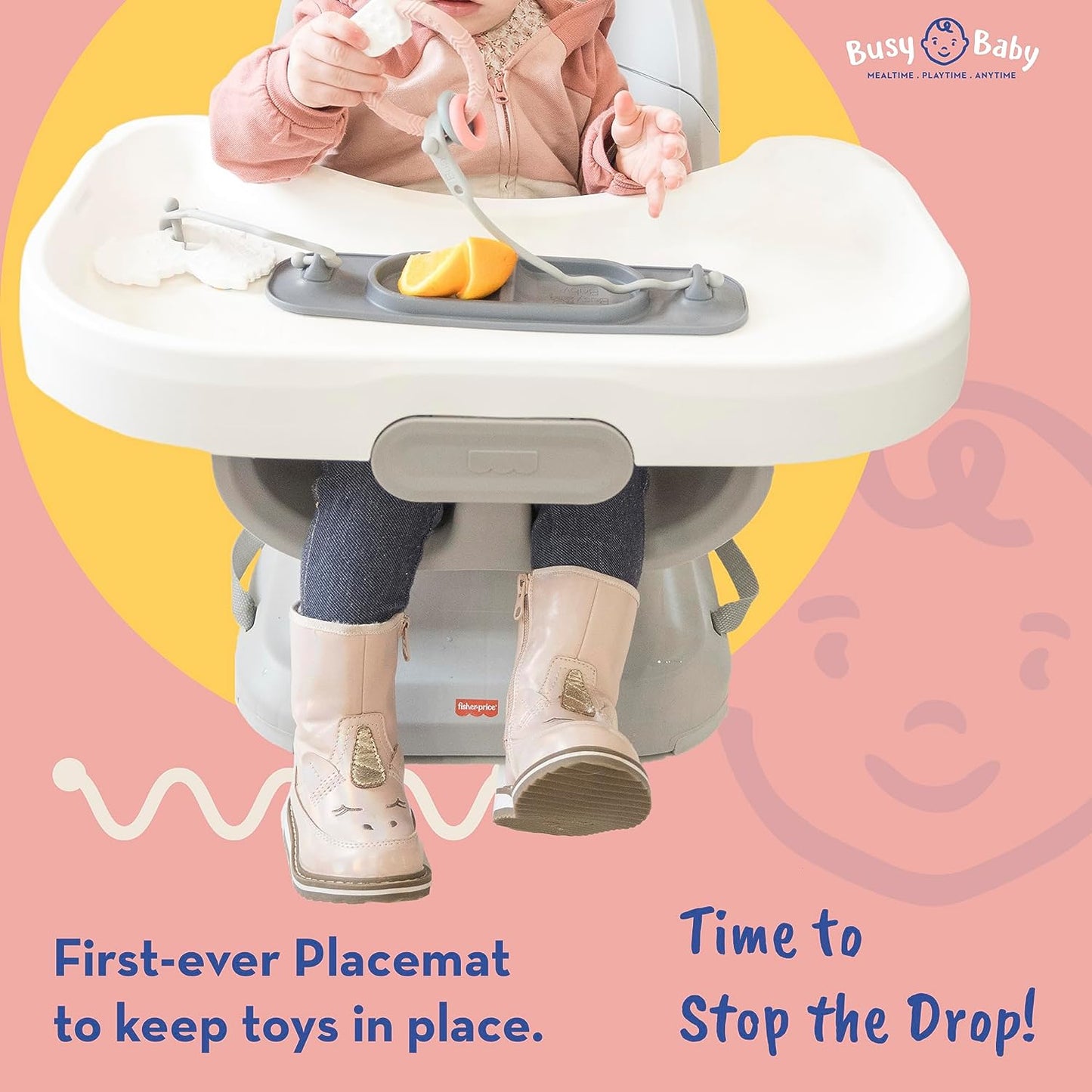 "Keep Toys off the Floor with Our Silicone Mini Suction Placemat for Babies & Toddlers | Adjustable Tethers and Travel Sleeve Included | Dishwasher Safe and BPA Free | Available in Tan"
