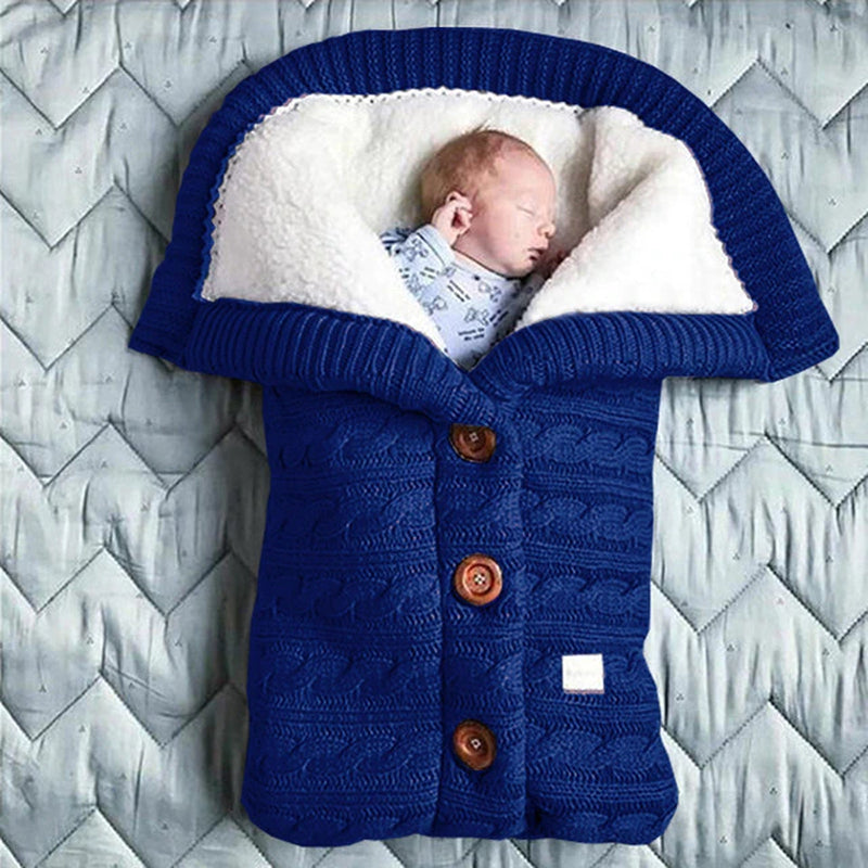 "Cozy and Cute: Winter Warm Knit Swaddle Wrap for Newborns - Perfect for Strollers and Cuddling!"