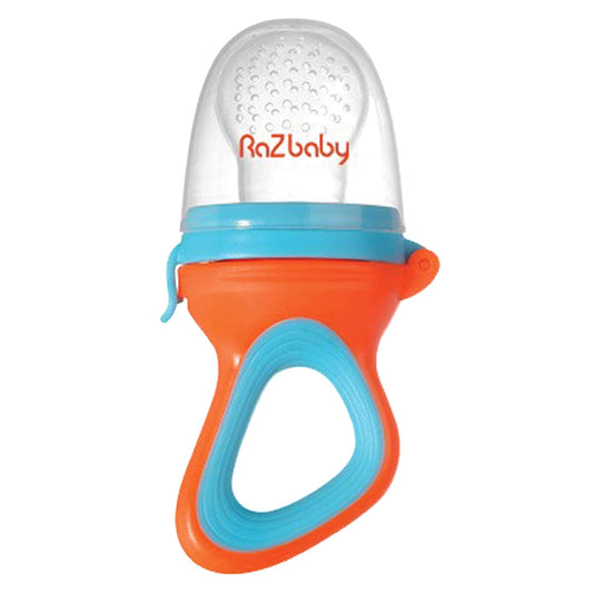 "Delicious Baby Fruit Feeder - Soothing Teething Toy with Fresh and Frozen Fruit, Bpa-Free Silicone, Perfect for 6M+ Babies, Orange/Blue"