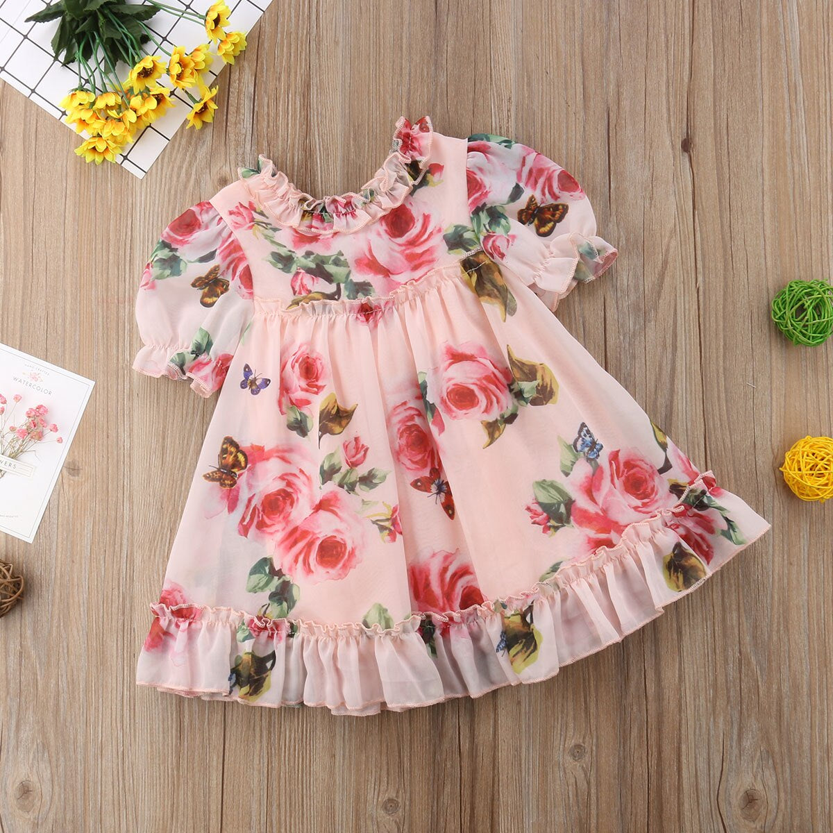 "Adorable Flower Puff Sleeve Dress for Baby Girls - Perfect for Holiday Parties and Special Occasions!"