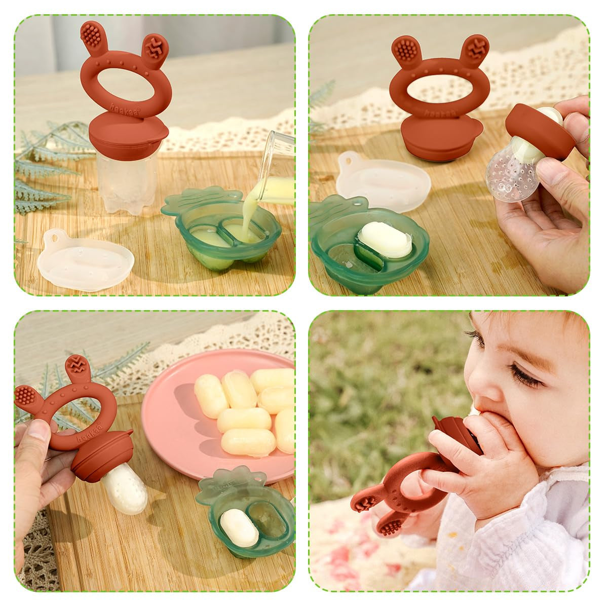 "Deluxe Baby Fruit Feeder & Mini Freezer Nibble Tray Combo - Perfect Solution for Cooling Relief and Self-Feeding! Bpa-Free Silicone Feeder for Safe Infant Nutrition. Ideal for Babies 4 Months and Up! (Copper)"
