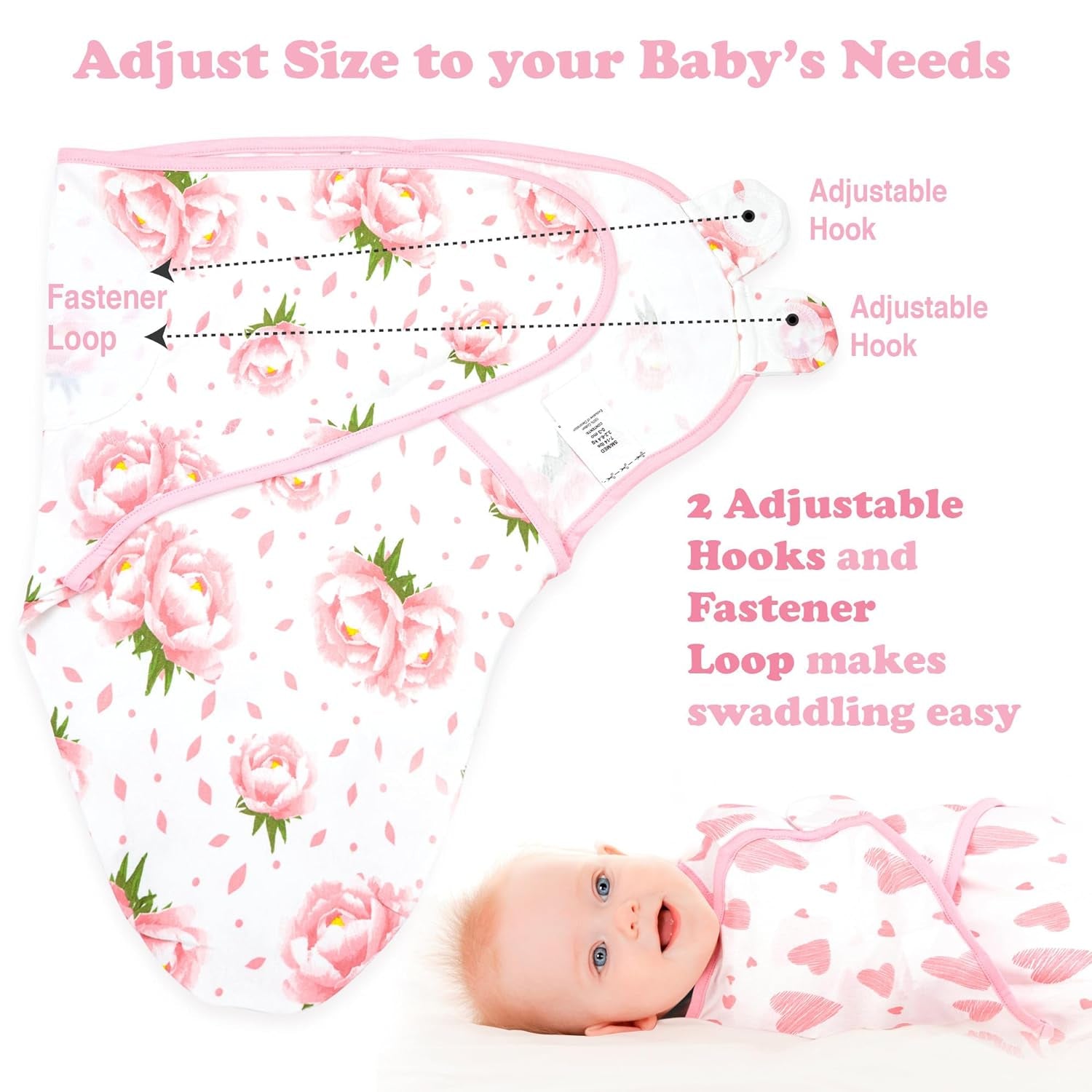"Cozy and Stylish Baby Swaddle Blanket Wrap Set - Perfect for Newborns and Infants, 3-Pack with Adorable Pink Floral Design"