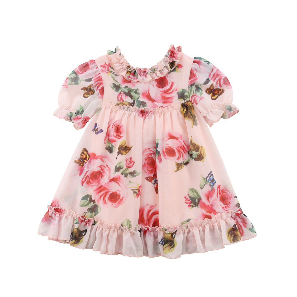 "Adorable Flower Puff Sleeve Dress for Baby Girls - Perfect for Holiday Parties and Special Occasions!"