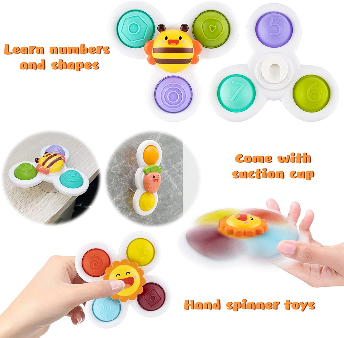 "Magical Suction Cup Spinner Toys - Fun and Educational Baby Bath Toys with Silicone Flipping Board! Perfect Stress-Reliever and Travel Companion for Happy Toddlers! Ideal Gifts for Boys and Girls - Set of 4"