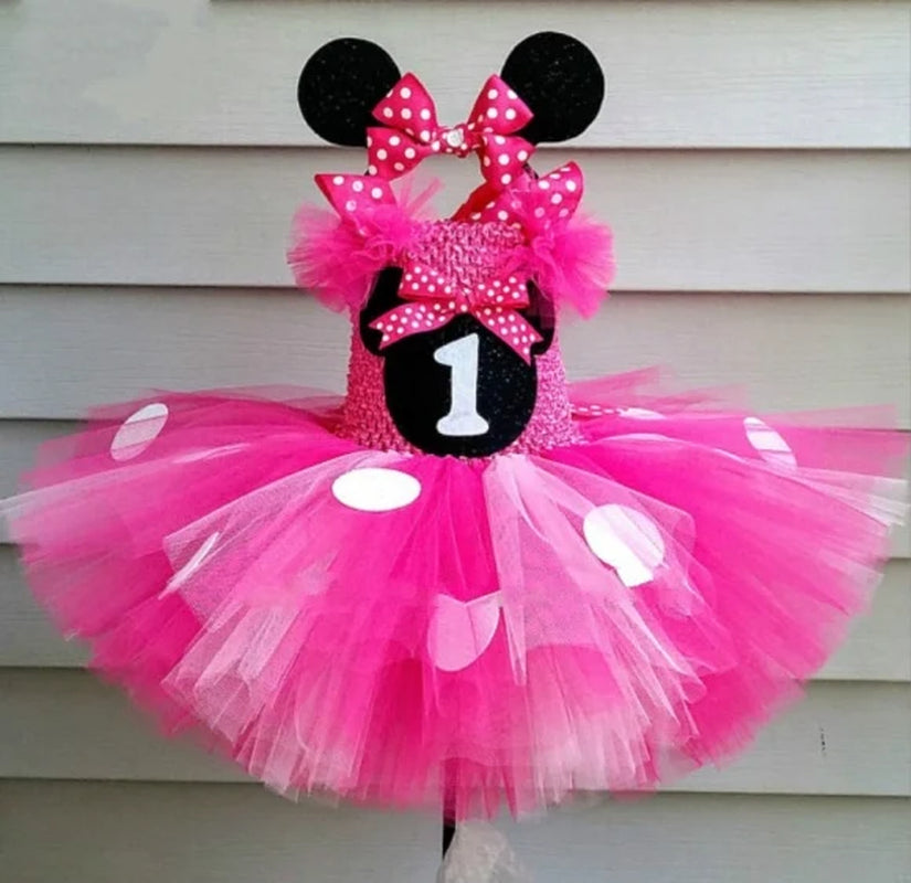"Adorable Red Mickey Minnie Tutu Dress for Little Girls - Perfect for Birthday Parties and Dress-Up!"