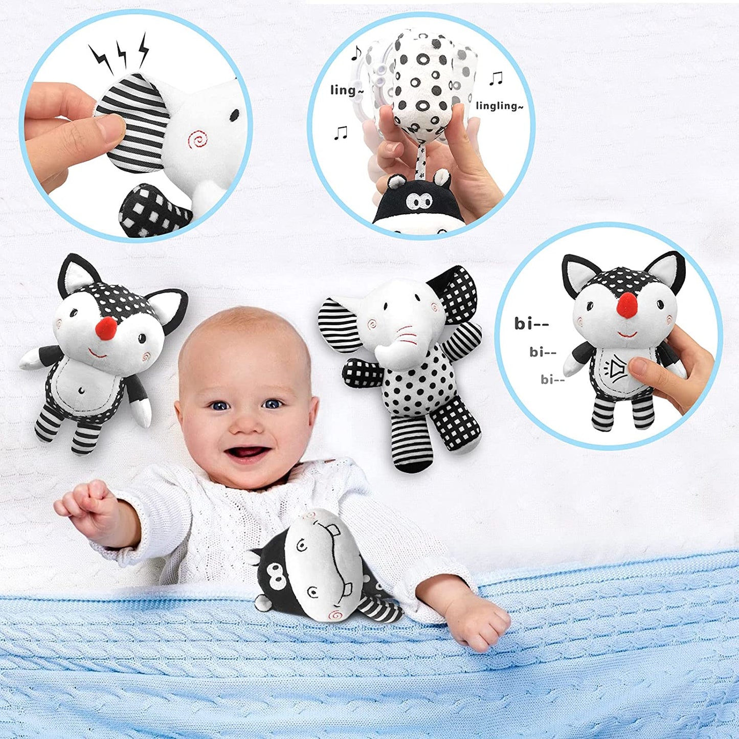 "Musical Hanging Toy Set for Babies - Stimulating Newborns with Soft Plush Rattles, Perfect for Strollers, Cribs, and Car Seats - Ideal Gift for Infants 0-18 Months (3 Pack)"