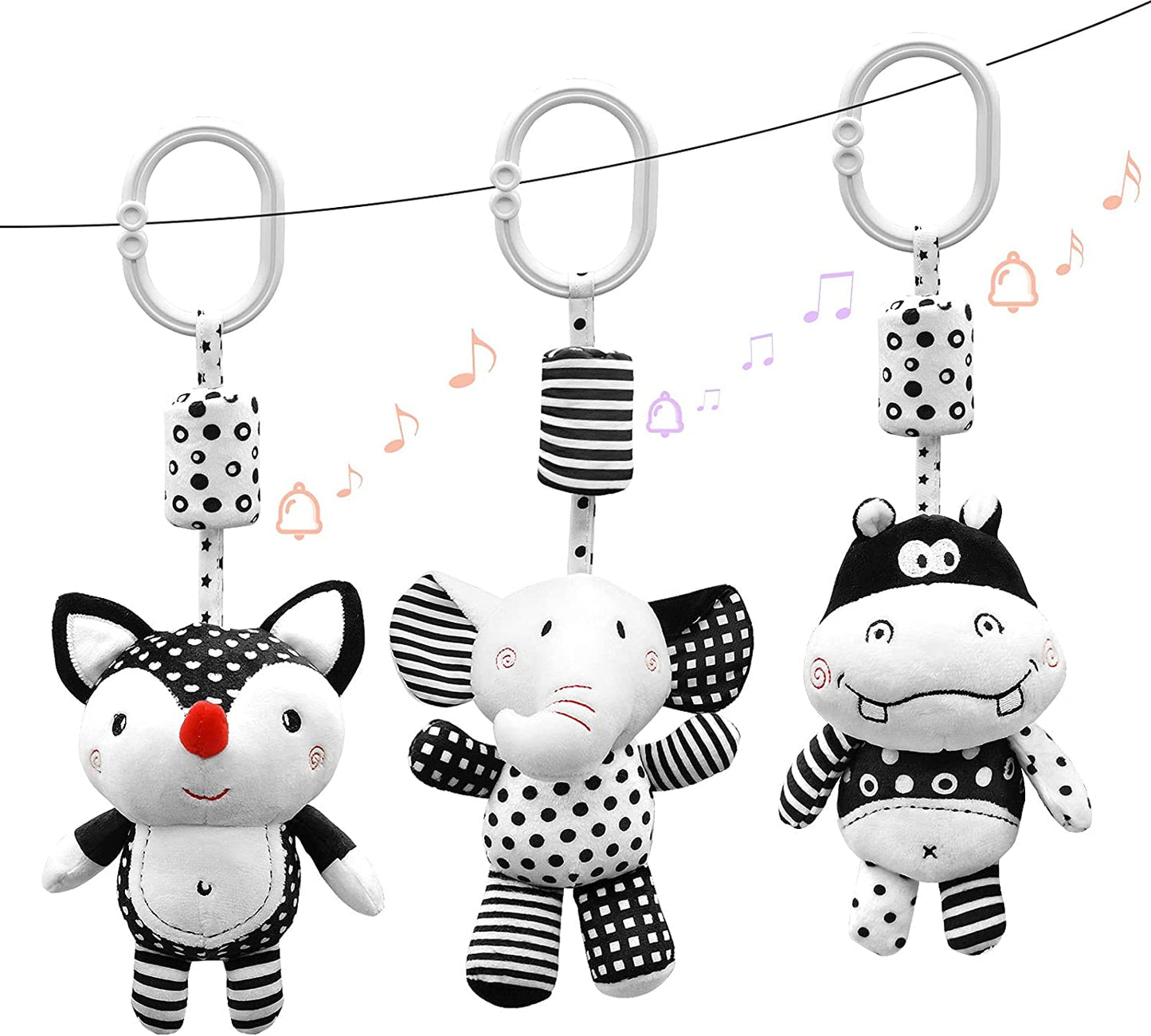 "Musical Hanging Toy Set for Babies - Stimulating Newborns with Soft Plush Rattles, Perfect for Strollers, Cribs, and Car Seats - Ideal Gift for Infants 0-18 Months (3 Pack)"