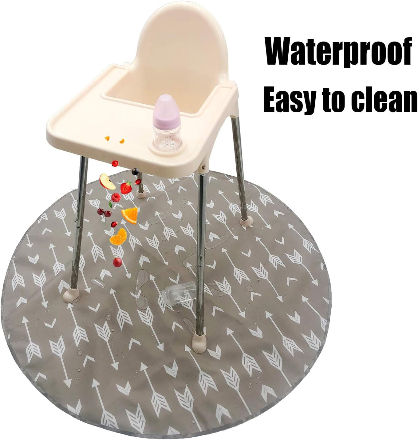 "Ultimate 51" Waterproof Baby Splat Mat - Versatile, Portable, and Stylish - Perfect for High Chairs, Playtime, and Messy Meals (Beige Arrow Design)"