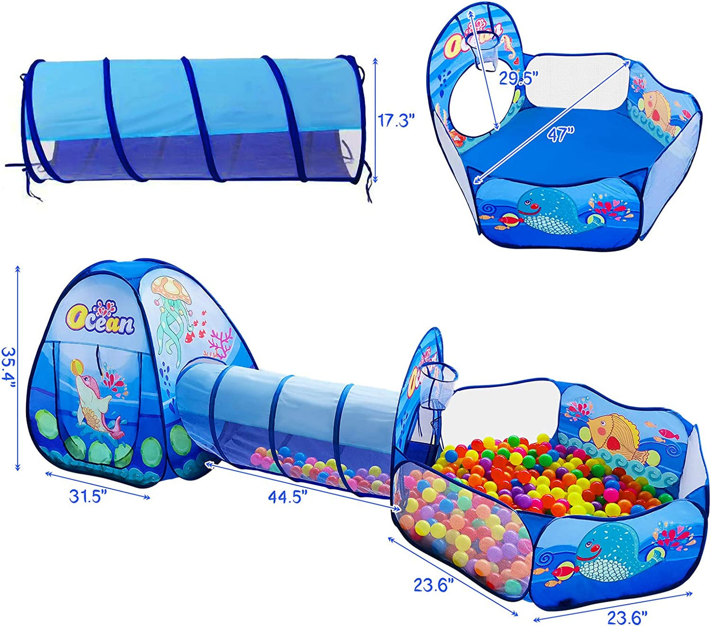 "Ultimate Fun Zone for Kids: 3-In-1 Play Tent, Tunnel, Ball Pit with Basketball Hoop - Perfect Indoor/Outdoor Toy for Boys & Girls - Ideal Gift for 3-Year-Olds"