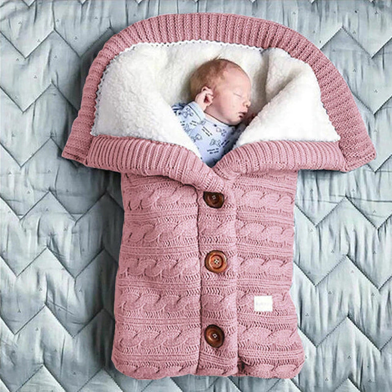 "Cozy and Cute: Winter Warm Knit Swaddle Wrap for Newborns - Perfect for Strollers and Cuddling!"