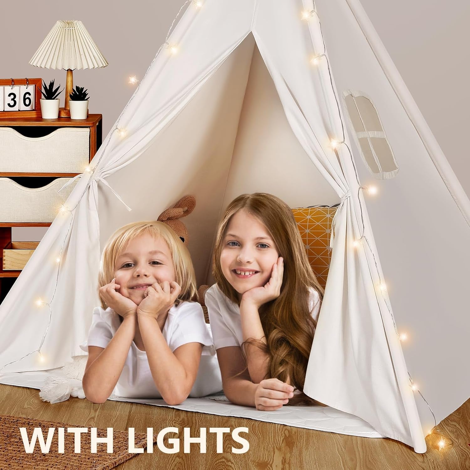 "Adventure Awaits: Deluxe Teepee Tent for Kids - Perfect for Indoor and Outdoor Playtime, Includes Carry Case - Ideal Gift for Boys and Girls (White Canvas Teepee Tent)"